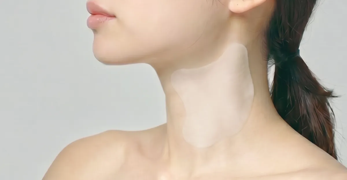 首にシートを貼る様子